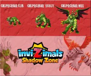 Puzzle Chupacabra Cub, Chupacabra Scout, Chupacabra Max. Invizimals Shadow Zone. Ζωικά θρύλος, ένα βαμπίρ που είναι το μισό νυχτερίδα, μισός δράκος